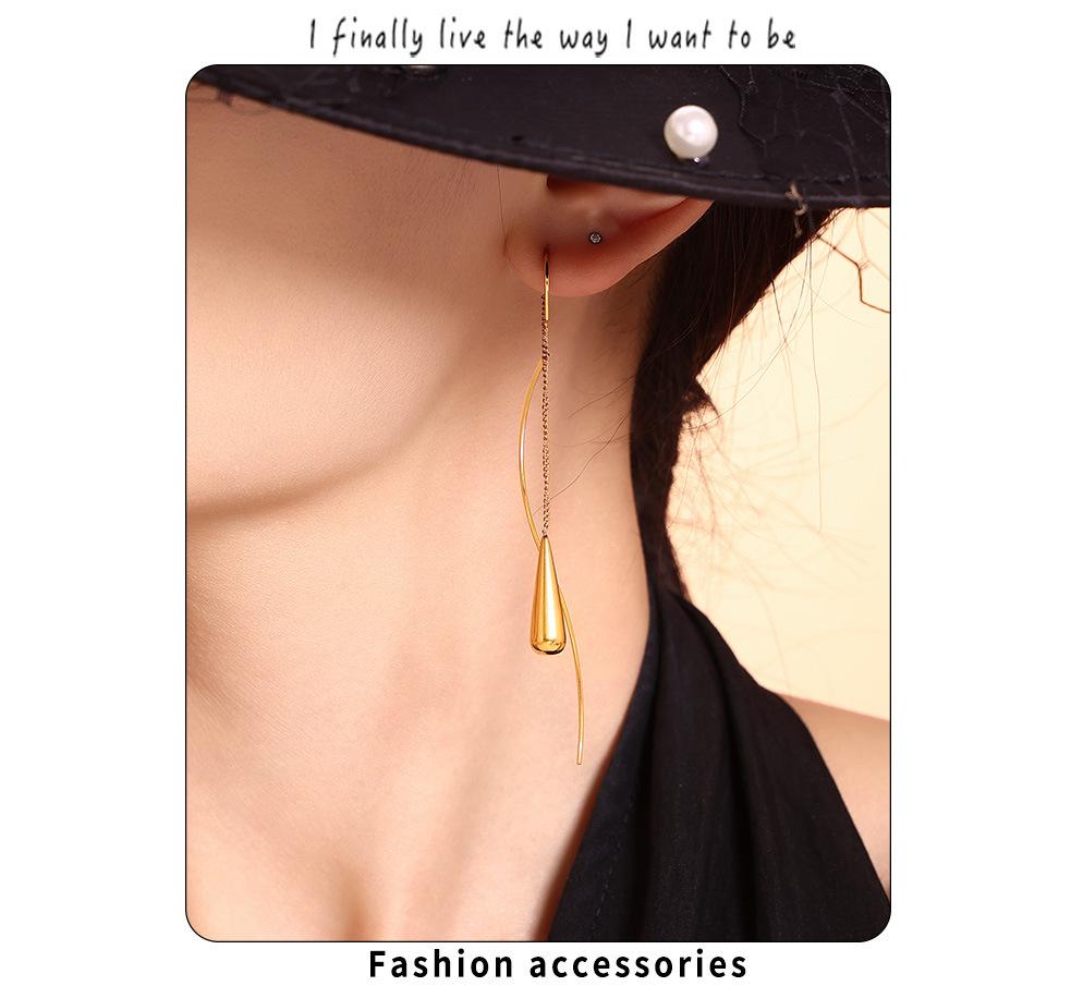 Women's Luxury Water Drop Tassel Earrings - Stainless Steel Wire, Modern Design