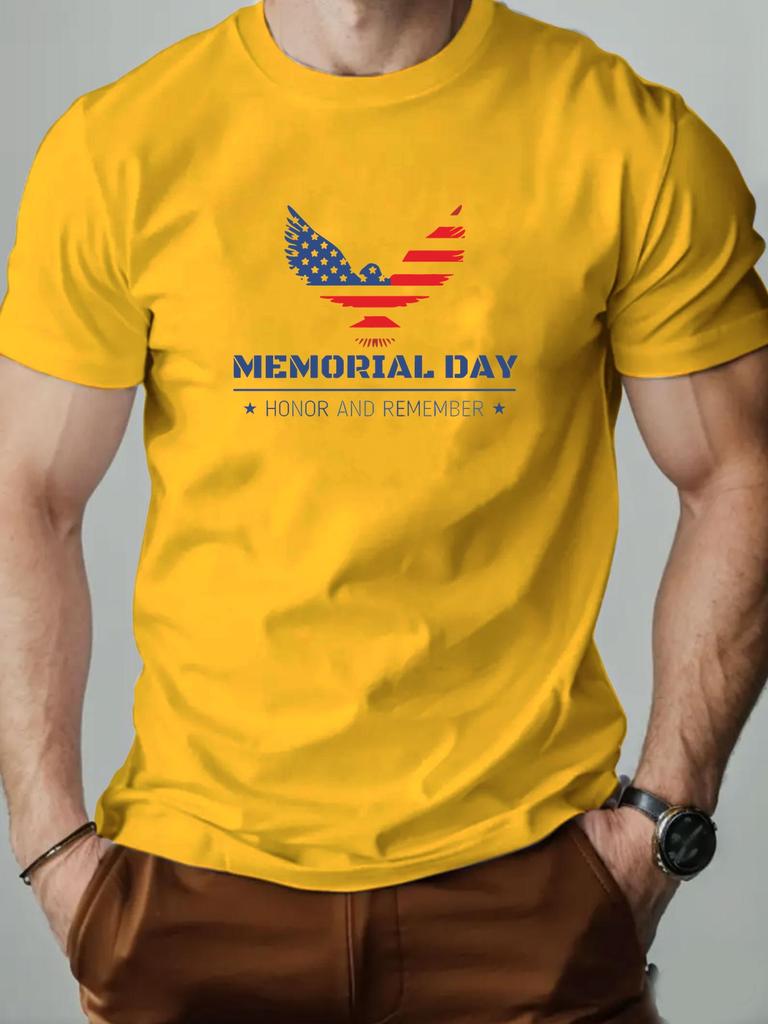 Male T-Shirt 100% Cotton Memorial Day American Eagle Print Tee for Men 2025 Fashion Summer Casual Breathable Crewneck Daily Top