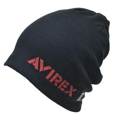 AVIREX Knit Cap Waffle Fabric Beanie, (Black/Red)