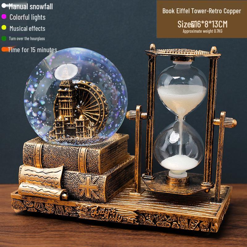 Creative Luminous Eiffel Tower Snow Globe Music Box - Retro Desktop Decoration