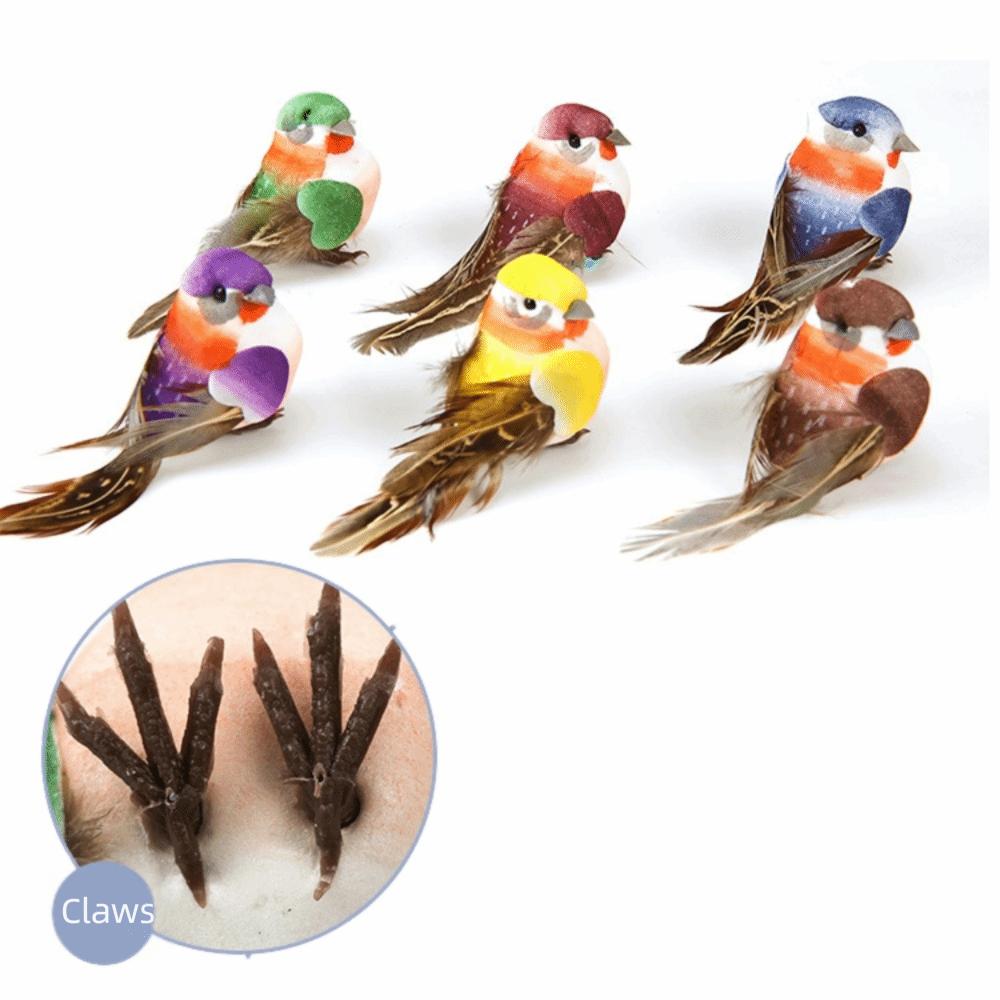 

6PCS DIY Accessories Artificial Birds Mixed Color Faux Foam Animal Garden Ornament claw