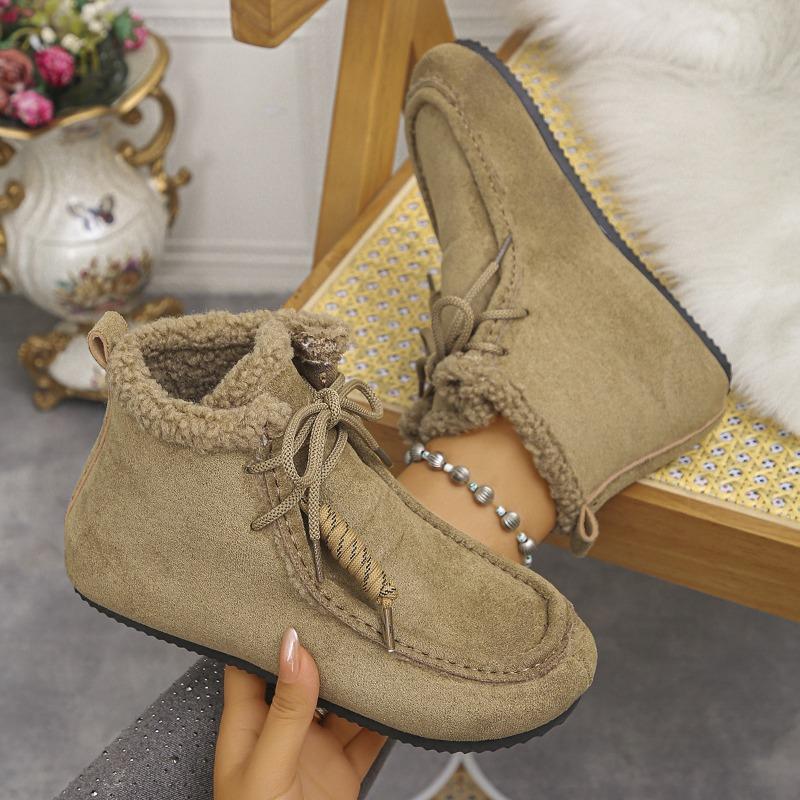 Lace-up Fleece Snow Boots 2025 Winter New Plus-size Warm Cotton Shoes for Women