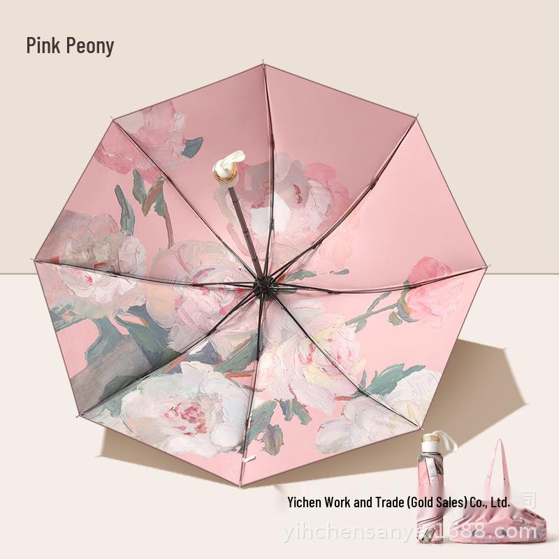 Double-Sided Floral Women's Umbrella: UV Protection, Sunshade, Folding, Dual-Use for Rain and Sun, Outdoor.