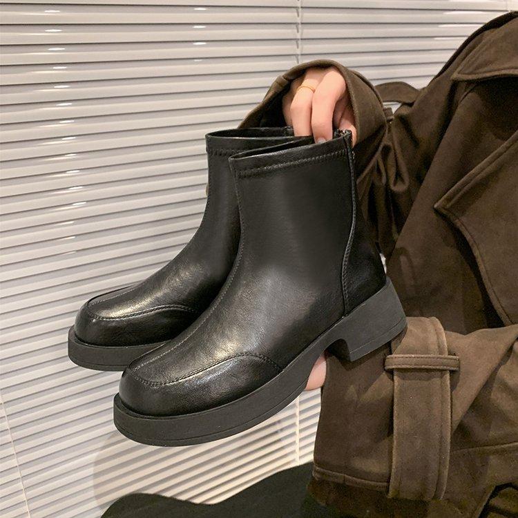British style retro Martin boots women's 2025 new autumn and winter thin velvet short boots versatile thick-soled elastic thin boots