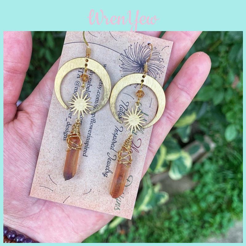 Quartz Moon And Star Earrings With Electroplated Alloy For Stylish Daily Use