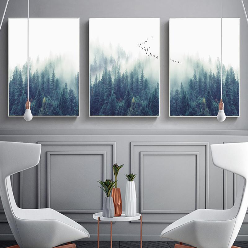 

Nordic Silenced Green Forest Landscape Poster Wall Art Canvas Painting Print Picture for Home Living Room Cuadros Decoration