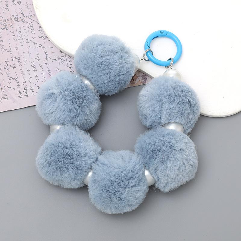 New Korean Version Plush Ball Pendant Handmade Bead Phone Pendant Short Wristband Anti Loss Chain for Women Bag Accessories