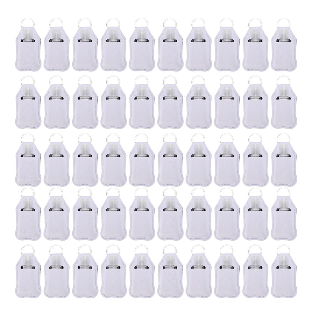 50pcs Empty Travel Bottles Keychain Holders Set Portable Travel Bottle Kit 30ml Reusable Bottle with Keychain Hook White