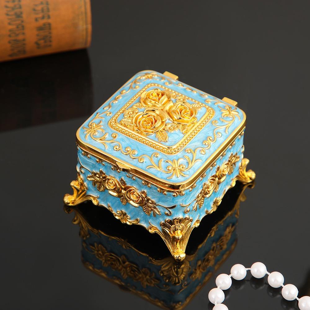 Mini Jewelry Storage Box Portable Square Organizer, Necklace Enamel Alloy Travel Storage Earrings Ring Dressing Table Display