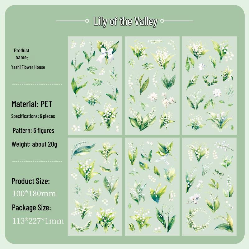 Yue Zhen Floral Retro Waterproof PET Die-cut Journal Stickers