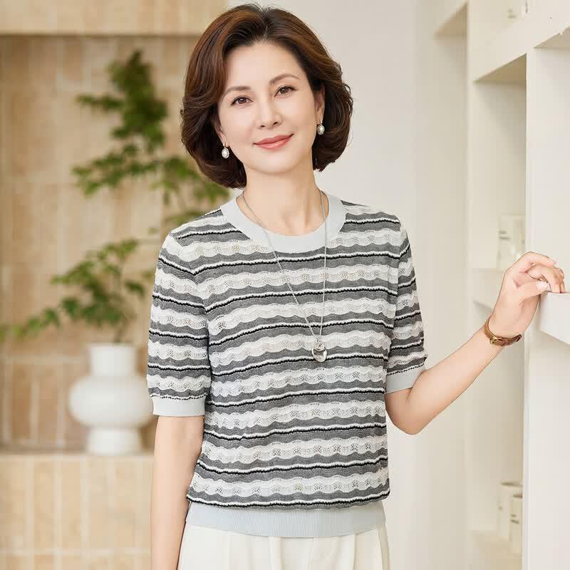 Women s Silk Blend Striped Knit T-shirt L