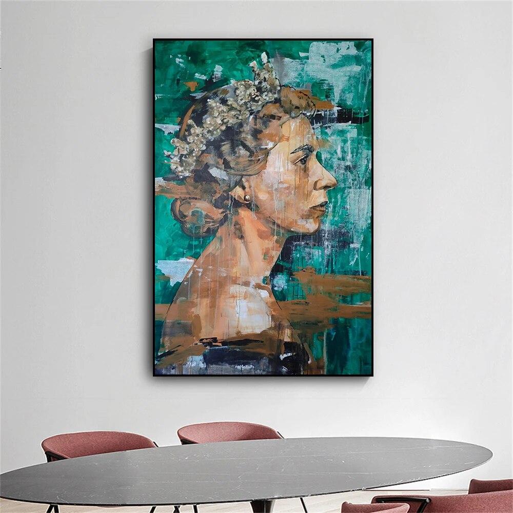 Graffiti Art Poster Queen Elizabeth II Portrait Prints Canvas Painting Pop Street Art Wall Art Bedroom Living Room Decoration