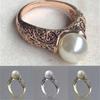 Charm Gift Vintage Wedding Jewelry 14K Yellow Gold Plated White Pearl Ring