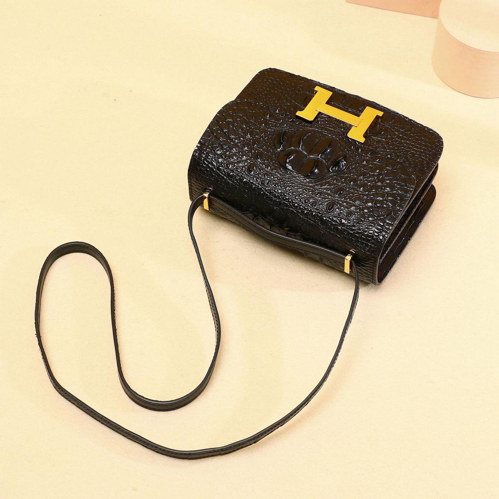 Mała kwadratowa torebka na ramię z łańcuszkiem, w stylu krokodyla, dla kobiet