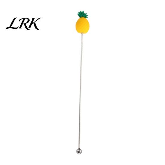 Mixer with Ball Cocktail Stir Stick, Stainless Steel Mixing Durian Pineapple Strawberry Cute Drink Stirrer Watermelon Rubber Top Decor, for