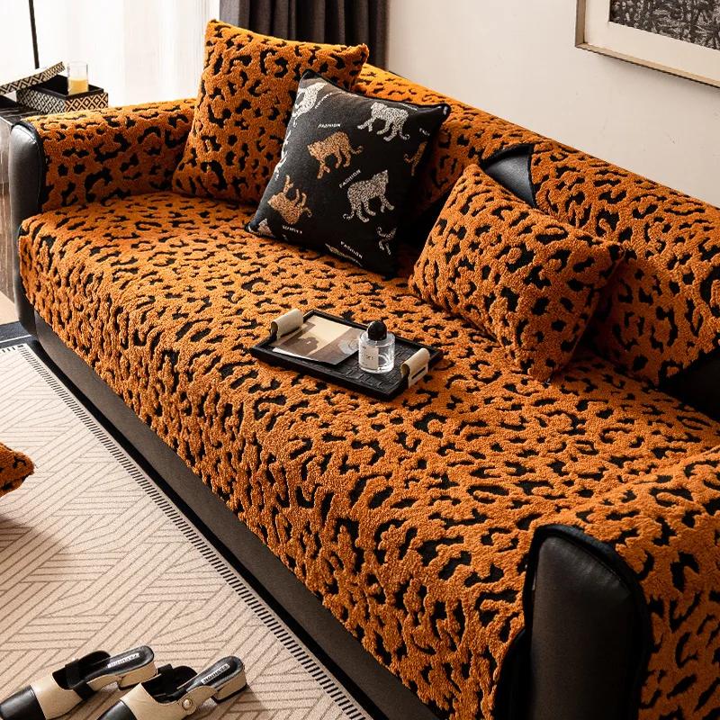Luxury Leopard Print Sofa Cushion Autumn Winter 2025 New Thickened Anti Slip Straight Line Cushion For Winter Sofa Cover Fabric