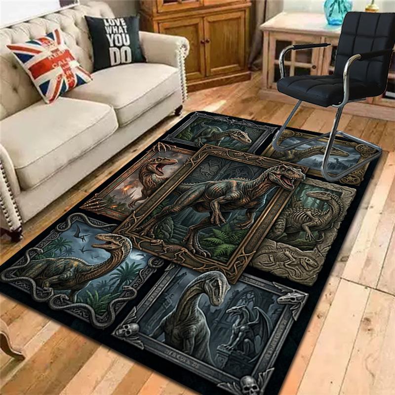 Dinosaur Evolution Pattern Rug Floor Mat for Living Room or Bedroom Soft and Comfortable Carpet a Gift for Birthday and Holiday.