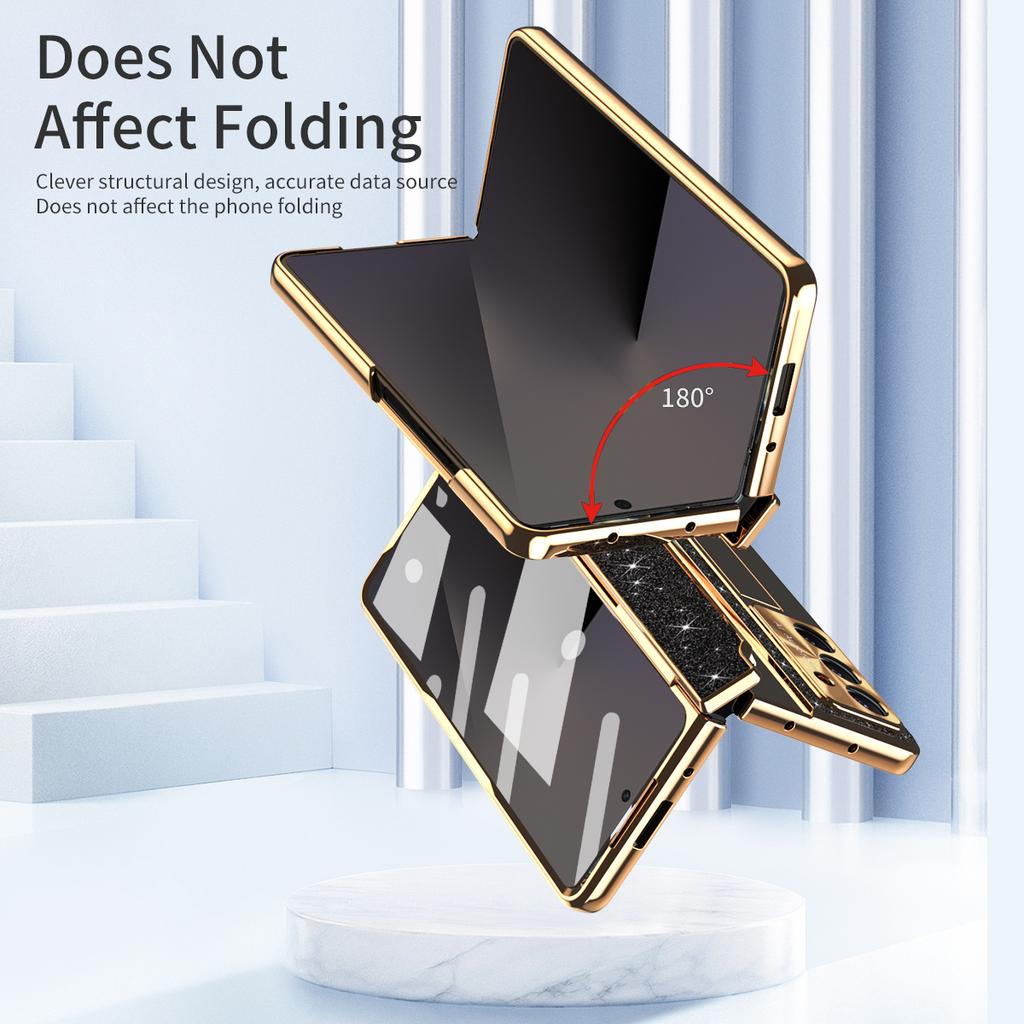 For Samsung Galaxy Z Fold7 5G Case with Kickstand Hinge Protection Rhinestone Glitter PC Phone Cover