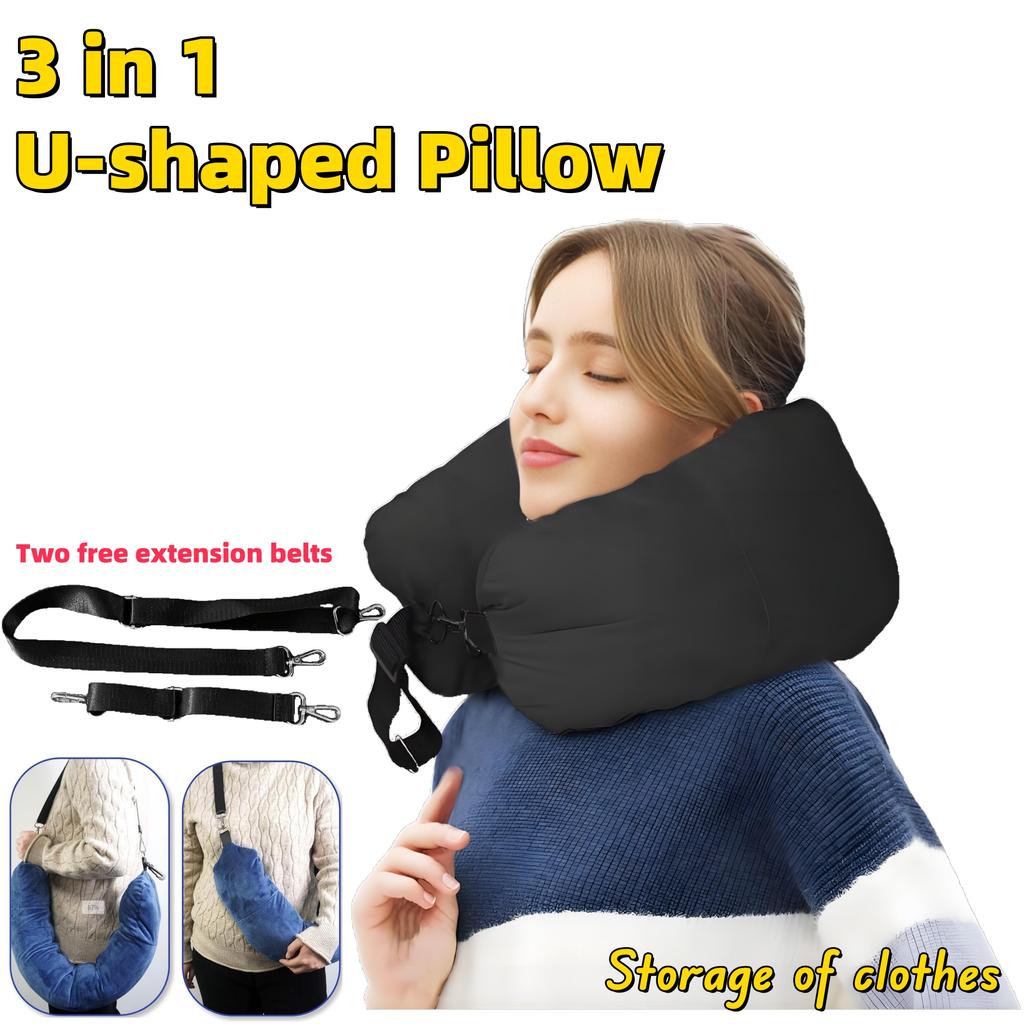 Travel Pillow For Extra Luggage Stuffable Neck Pillow with Adjustable Neck Size Fits 3+ Days of Travel Essentials