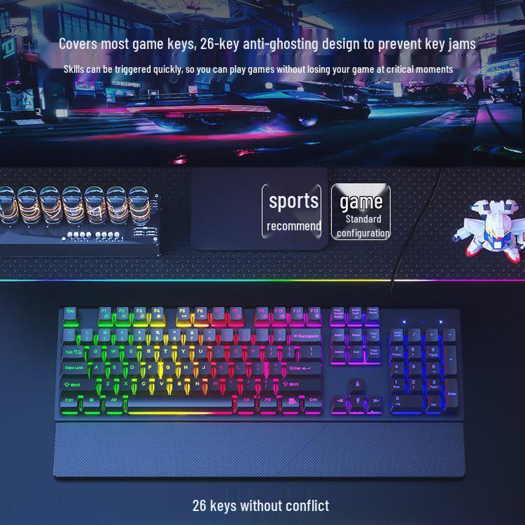 Mechanical Feel Wired Keyboard and Silent Mouse Set for Gaming and Office Use