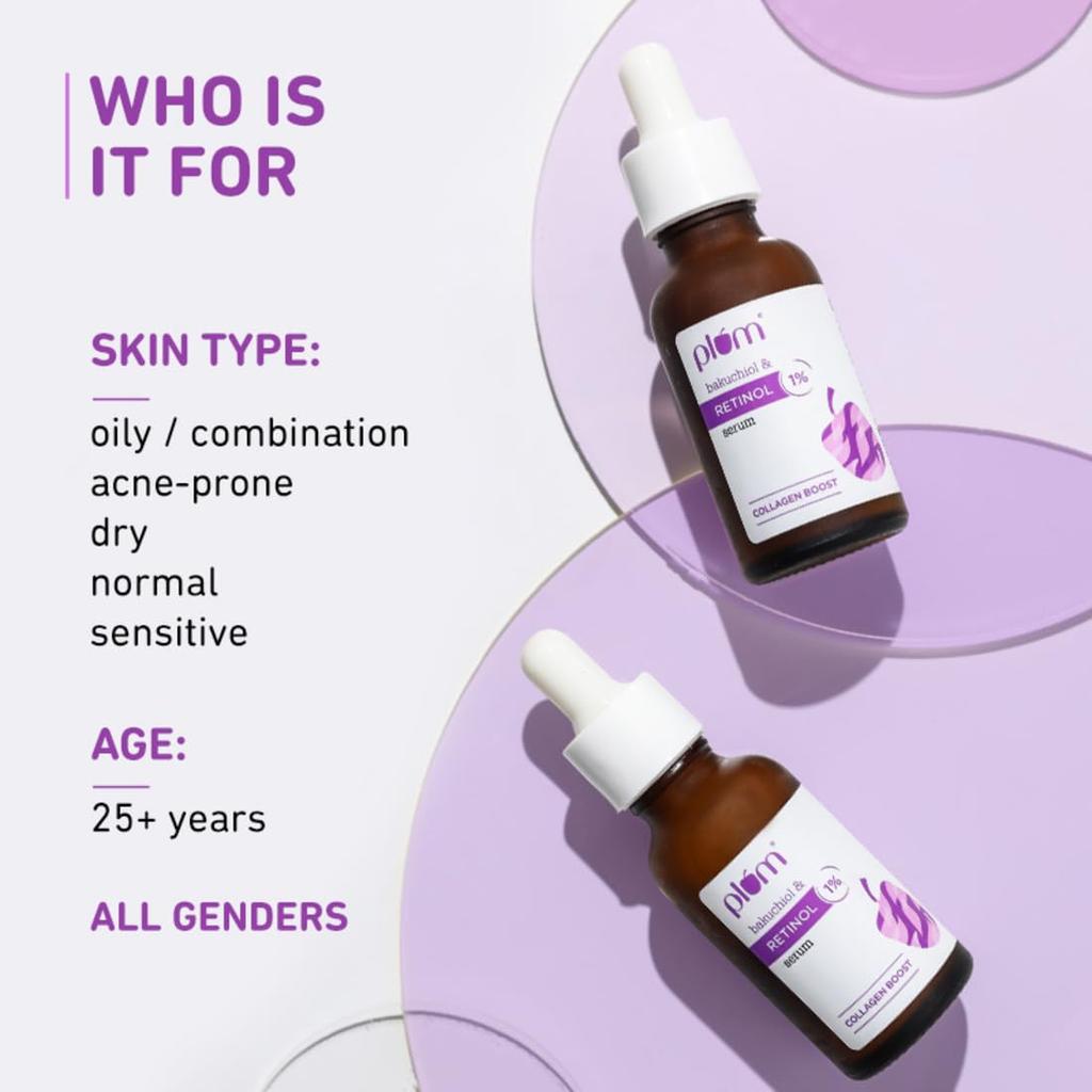 Plum 1% Retinol Advanced Night Face Serum with Bakuchiol 20ml for Fine Lines Wrinkles Skin Firmness