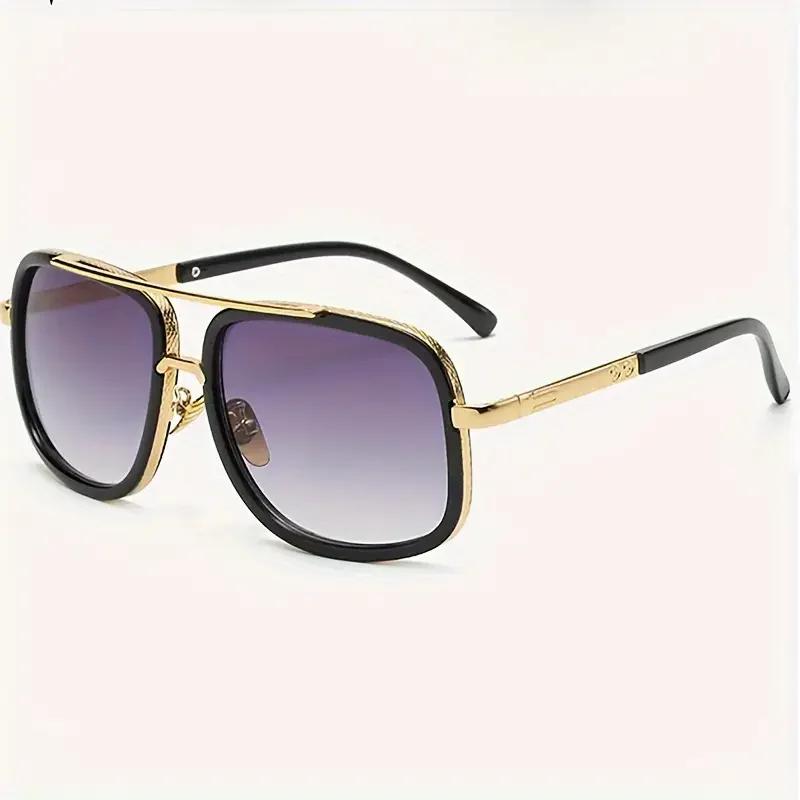 New Fashion Men Big Frame Sunglasses Men Square Metal Sun Glasses Women Retro Glasses High Quality  UV400