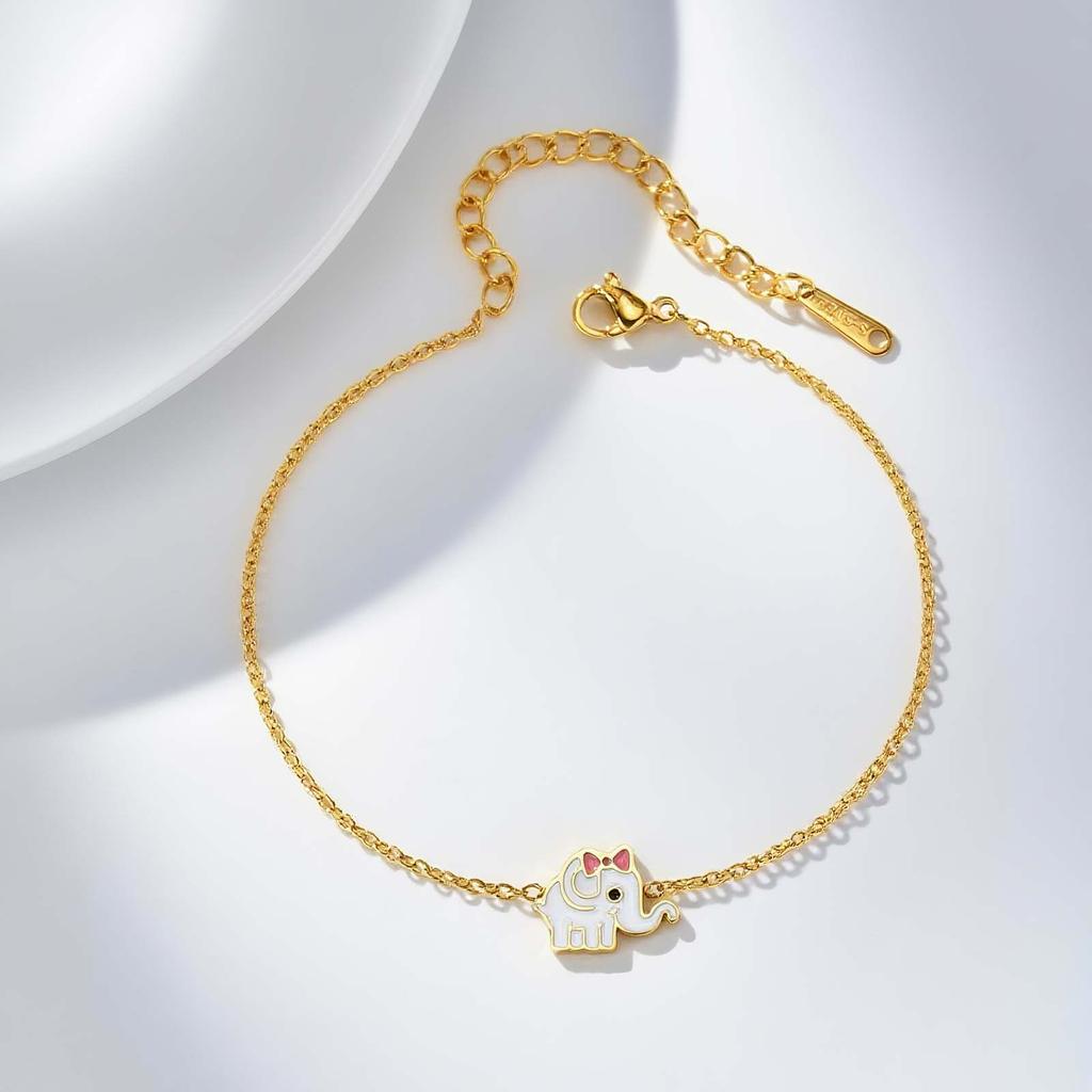 Pulsera Dulce con Patrón de Unicornio y Rosas para Mujeres Niñas, Pulseras de Elefante de Acero Inoxidable Color Dorado, Lindo Regalo de Joyería