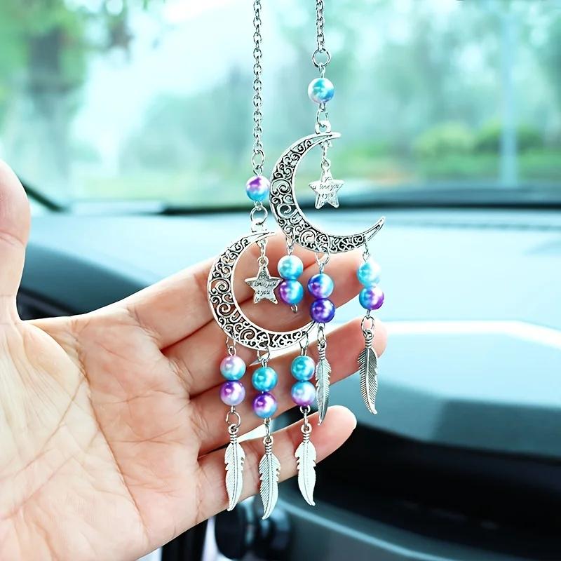 Car Rearview Mirror Pendant, Butterfly Dream Chaser, Lunar Rover Interior Pendant, Colorful Bead Wind Chime Car Pendant