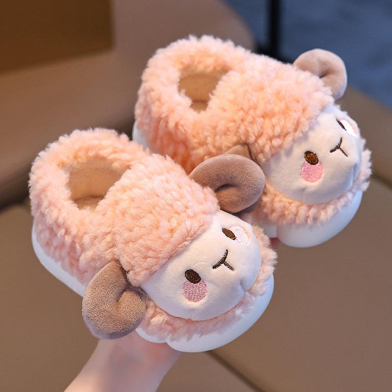Winter Children's Cartoon Cotton Shoes Fashion Girls' Warm Plush Home Slippers Boys' Non Slip Velvet Fluffy Floor Shoes