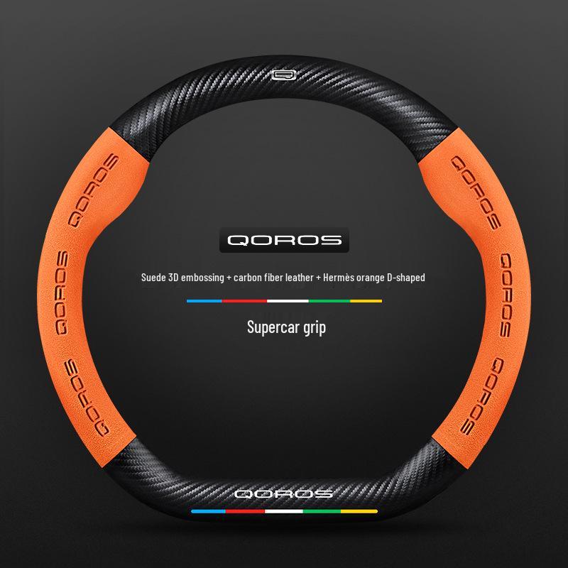 Non-Slip Genuine Leather Steering Wheel Cover, Ultra-Thin, Carbon Fiber D-Type, Universal for All Seasons