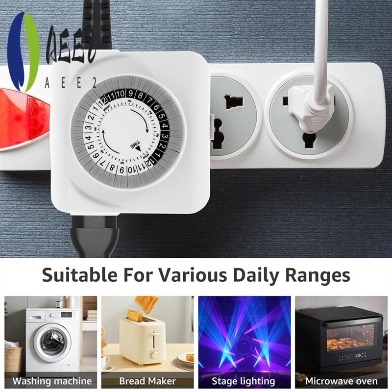 

AEE2-Indoor Mechanical Outlet Timer, 3Prong Timer For Electrical Outlets Indoor With 2 Outlets, 24 Hour US Plug Light Timer білий