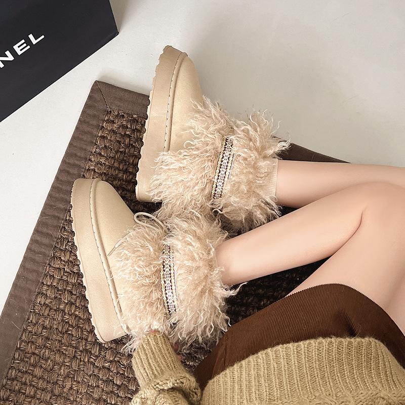 Fashion Fluffy Snow Boots Women's 2025 Autumn and Winter Retro Piled Thickened Medium Boots Warm Non-slip Thick-soled Cotton Boots