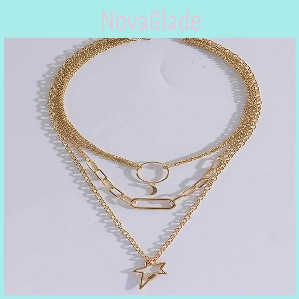 Elegant Gold Star And Moon Multi Layer Necklace For Women Perfect For Everyday Fashion