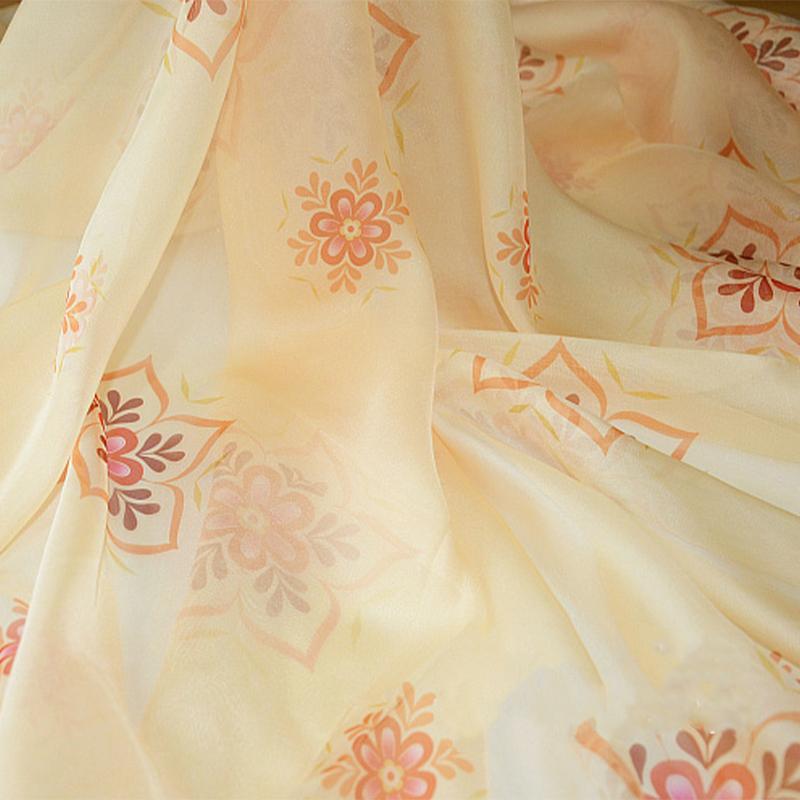 Tang Dynasty Floral Printing Chiffon Fabric Hanfu Ancient Style Skirt DIY Sewing Classical Cloth Background Decor by the Meter