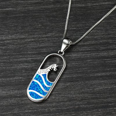 European and American New Oval Blue Ocean Wave Necklace Versatile Temperament Collarbone Chain