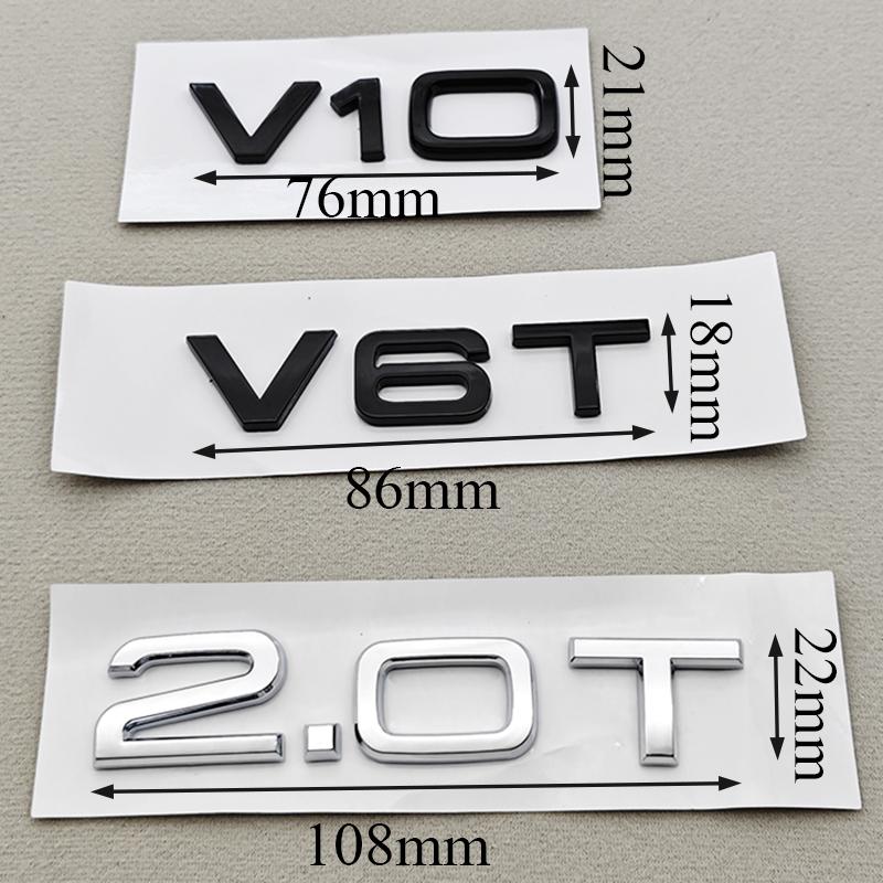 3D ABS Car Letters Rear Trunk Badge V10 V6T 2.0T Logo Sticker Emblem For  Audi A4 A5 A6 A7 A8 Q/S/RS/SQ Series Auto Accessories