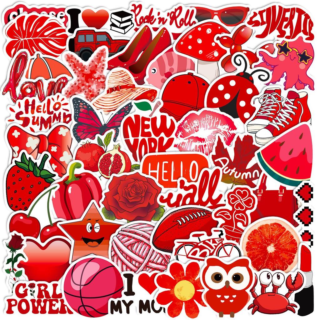 50 Neue Rote Mix and Match Sticker VSCO Rot Kleine Frische Sticker Niedliche Cartoon Persönliches Gepäck