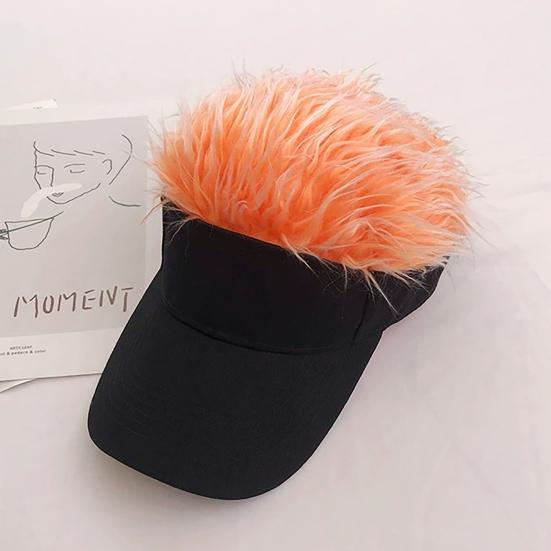 Novelty Sun Visor Cap with Fake Hairs Adjustable Peaked Wig Baseball Hat with Spiked Short Hair Funny Hip Hop Hat for Fancy Performance