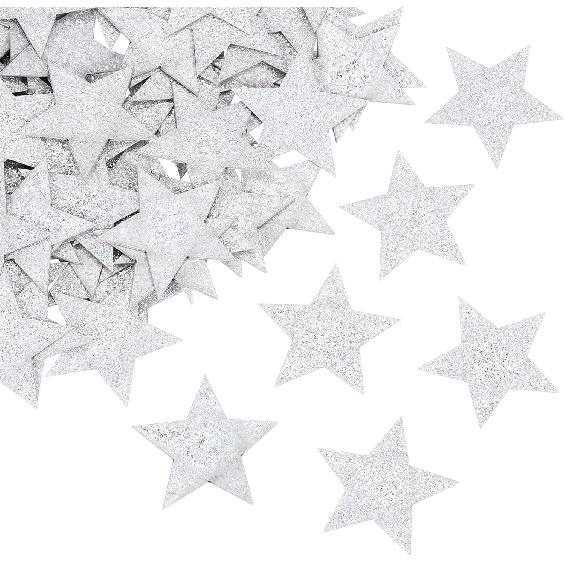 MECCANIXITY 200Pcs Star Confetti Glitter Confetti Table Confetti Decor for Party Wedding Festival Decorations,1.2x1.2Inch,Gold, Red, Black серебряный