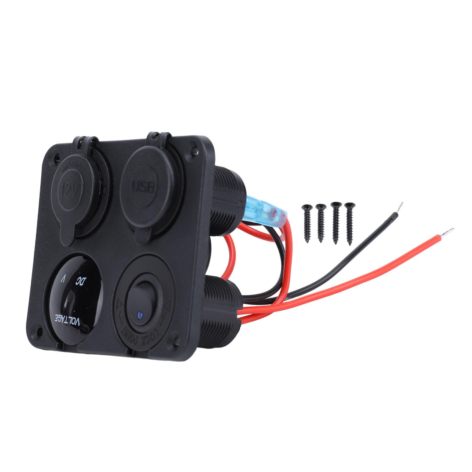 

Charger Socket Panel DC 12‑24V Dual 4.2A USB Power Outlet with LED Voltmeter Cigar Lighter Socket for Car Marine Boat Blue Light