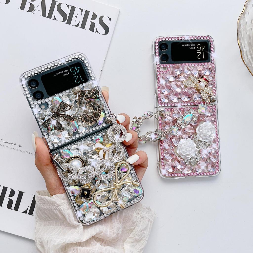 Bling Diamond Bracelet Chain Case For Samsung Z Flip 5 4 3 Z Fold 4 S23 S22 S21 Ultra A53 A33 A23 A13 A14 A24 A34 A54/iphone 15 14 13 Teddy Soft Cover