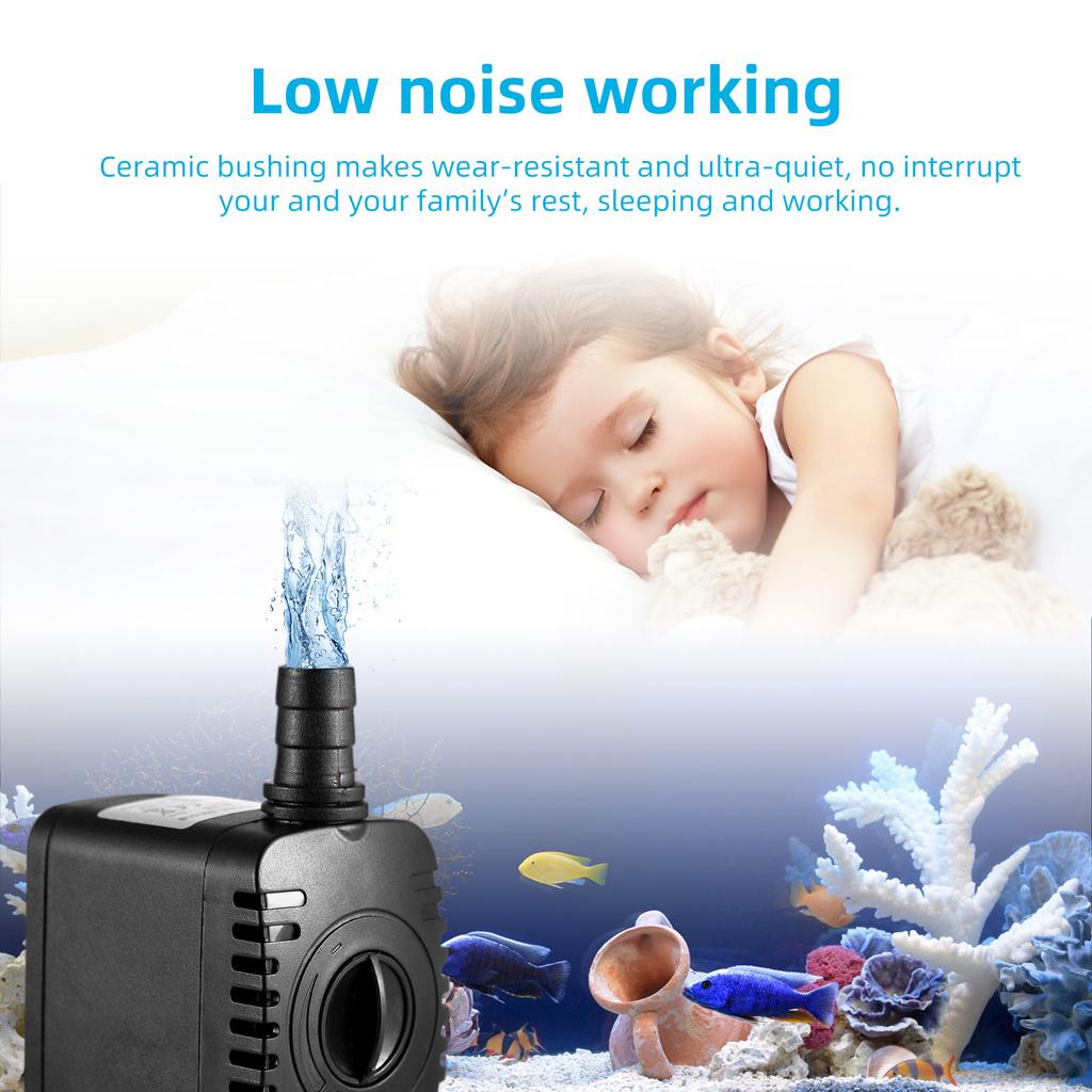 Bomba de Água Submersível 8W Ajustável Vazão Máx 600L/H Pequena Bomba de Fonte com IP68 à Prova d'Água Base com 4 Ventosas Máx