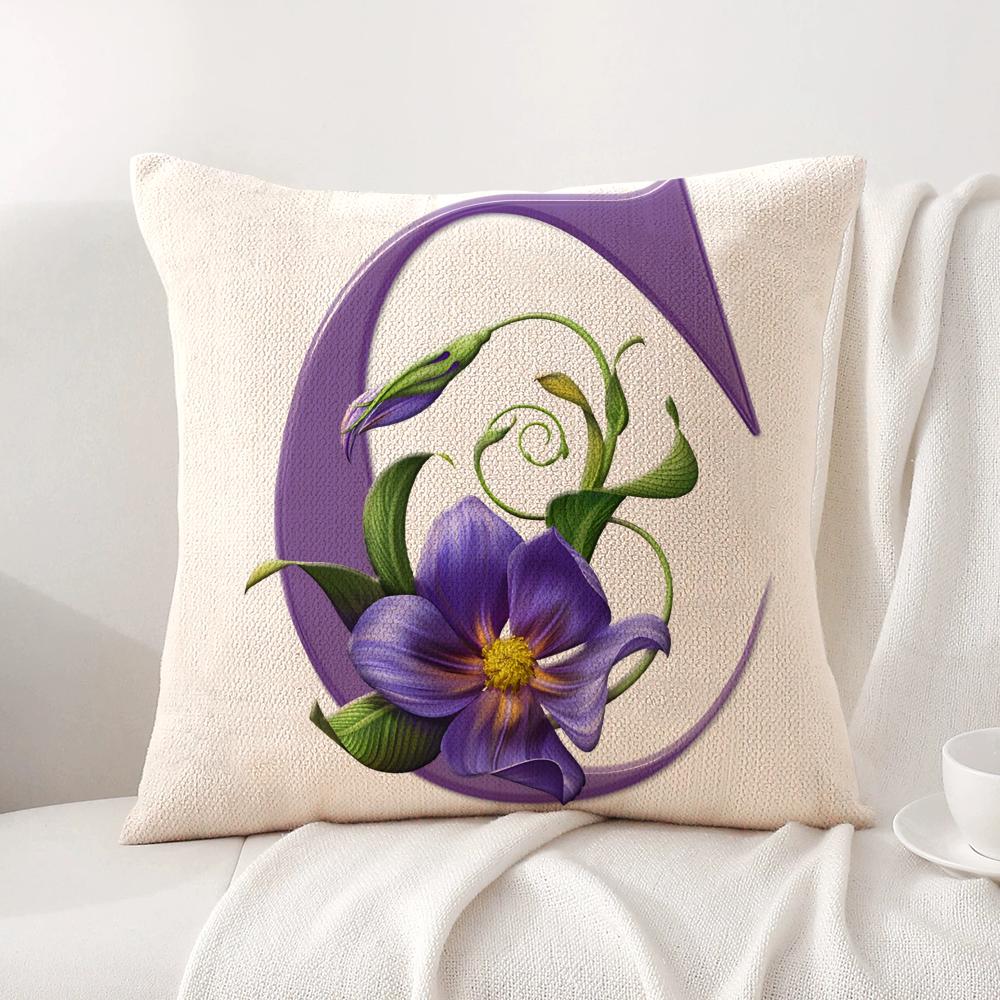 

Simple Purple Flower Letters Cushion Cover Natural Linen Organic Fabric DoubleSided Printing Sofa Home Decor Breathable 30x30cm