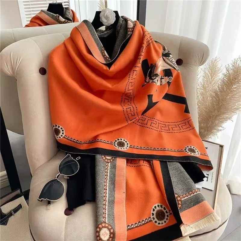 Luxury Winter Faux Cashmere Scarf for Women Fashionable Thickened Little Horse Design European And American Style Warm Shawl