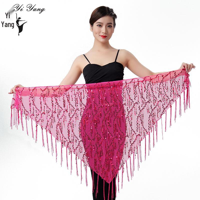 Sequin Tassel Belly Dance Triangle Scarf Waistband for Performance