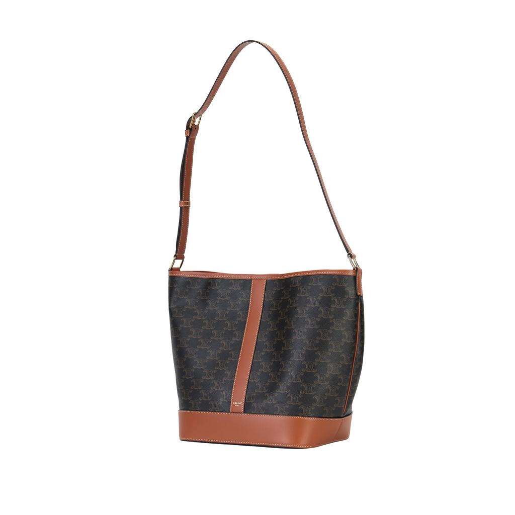 Celine Triomphe Classic Monogram Canvas And Calfskin Bucket Bag Women Shoulder Bag Brown 191132CAS-04LU