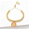 Gold-Plated 6mm Copper Bead Chain St. Benedict Pendant Adjustable Bracelet New Trend for Women's Daily Party Jewelry Accessory