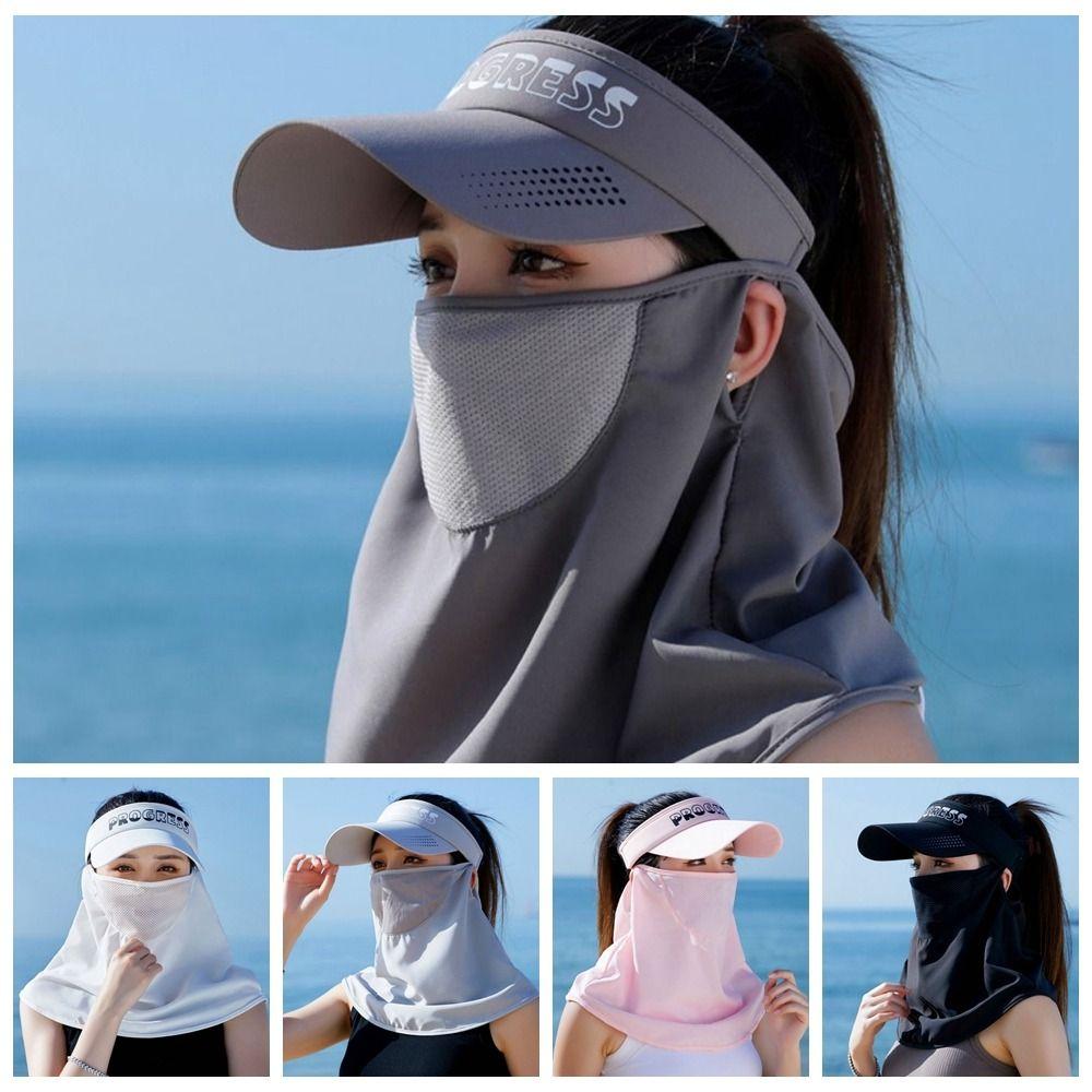 

with Face Mask Sun Hat Wide Brim Sunshade Hat Outdoor Sport Baseball Cap Tennis белый