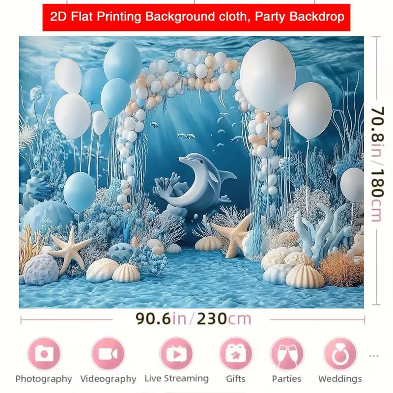 2D Underwater Dolphin Backdrop Kids Birthday Party Photography Background