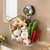 Wall-Mounted ABS Kitchen Organizer With Suction Cup Rack Garlic Ginger Onions Vegetables Modern Minimalist Storage